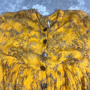 Free People Women's M Everything & More Tunic Yellow Floral Button Front Dress